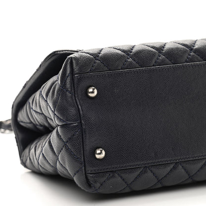 Chanel Caviar Lizard Embossed Quilted Small Coco Handle Flap Dark Blue 9 of 12
