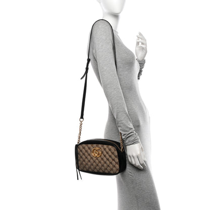 Gucci Monogram Matelasse Diagonal Small GG Marmont Chain Shoulder Bag Beige Black 2 of 14