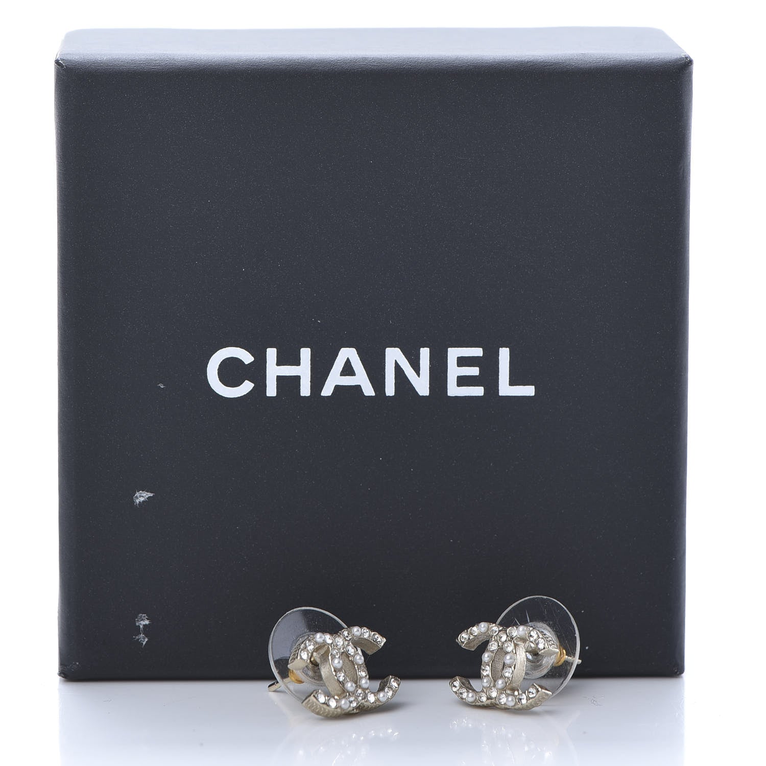 Chanel Pearl Crystal CC Charms Stud Earrings Light Gold 6 of 6