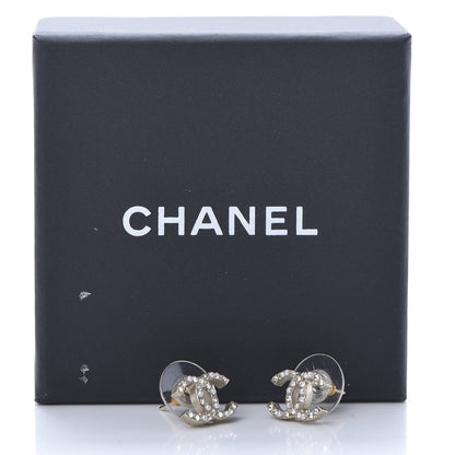 Chanel Pearl Crystal CC Charms Stud Earrings Light Gold 6 of 6