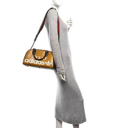 Gucci X ADIDAS Crystal Vintage Monogram Textured Dollar Calfskin Web Trefoil Logo Mini Bowling Bag Mid Natural Nut Off White New Acero 2 of 10