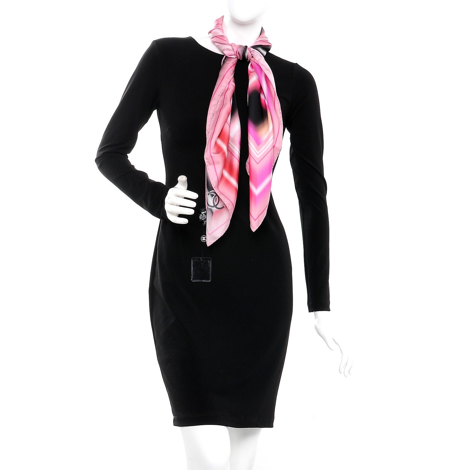 Chanel Silk Square Scarf CC Pink Black 2 of 5