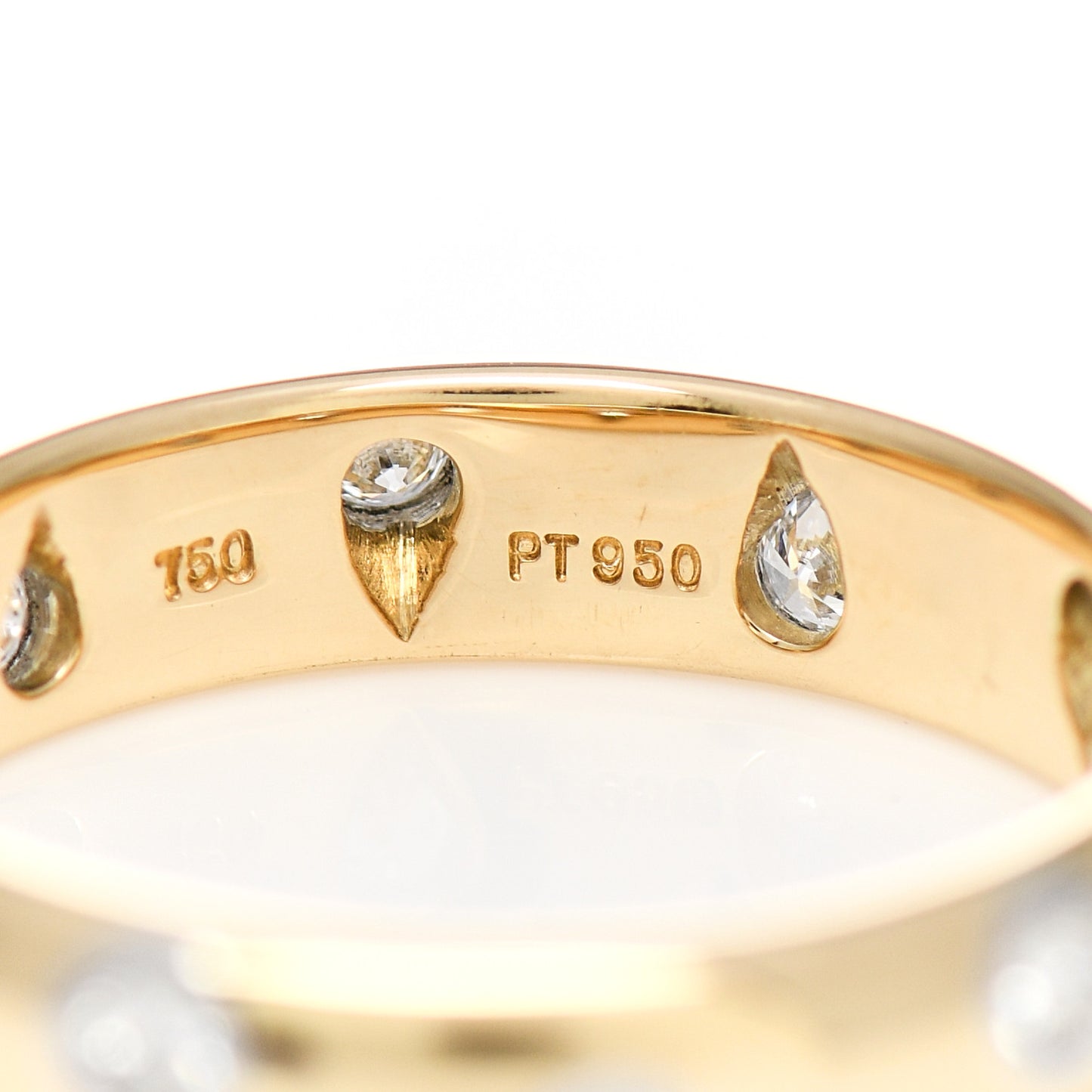 18K Yellow Gold Platinum Diamond 4mm Etoile Band Ring 50 5.25