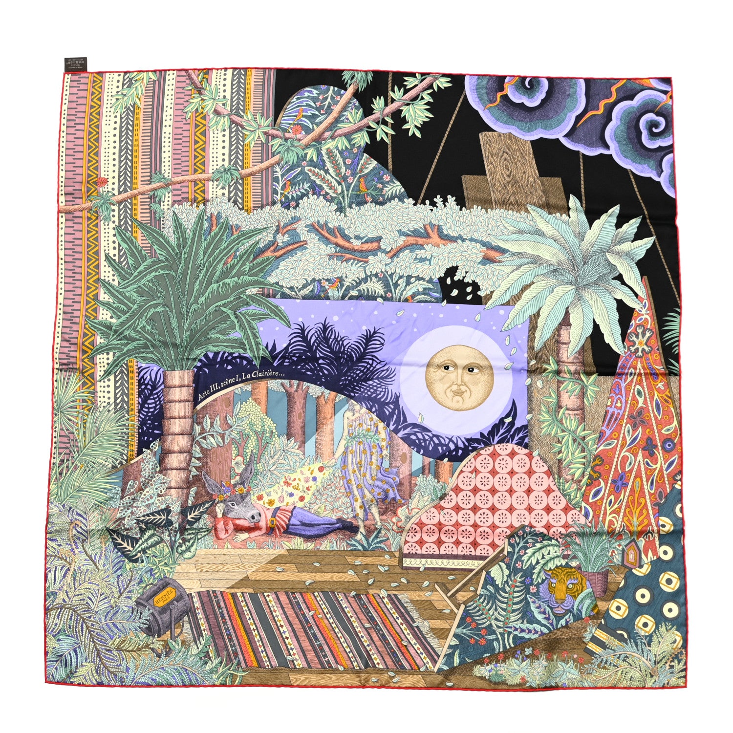 Hermes Silk Acte III Scene I La Clairiere Scarf 90 Black Bleu Vert 1 of 5