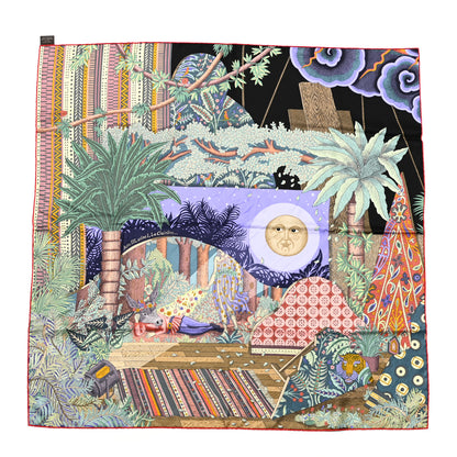 Hermes Silk Acte III Scene I La Clairiere Scarf 90 Black Bleu Vert 1 of 5