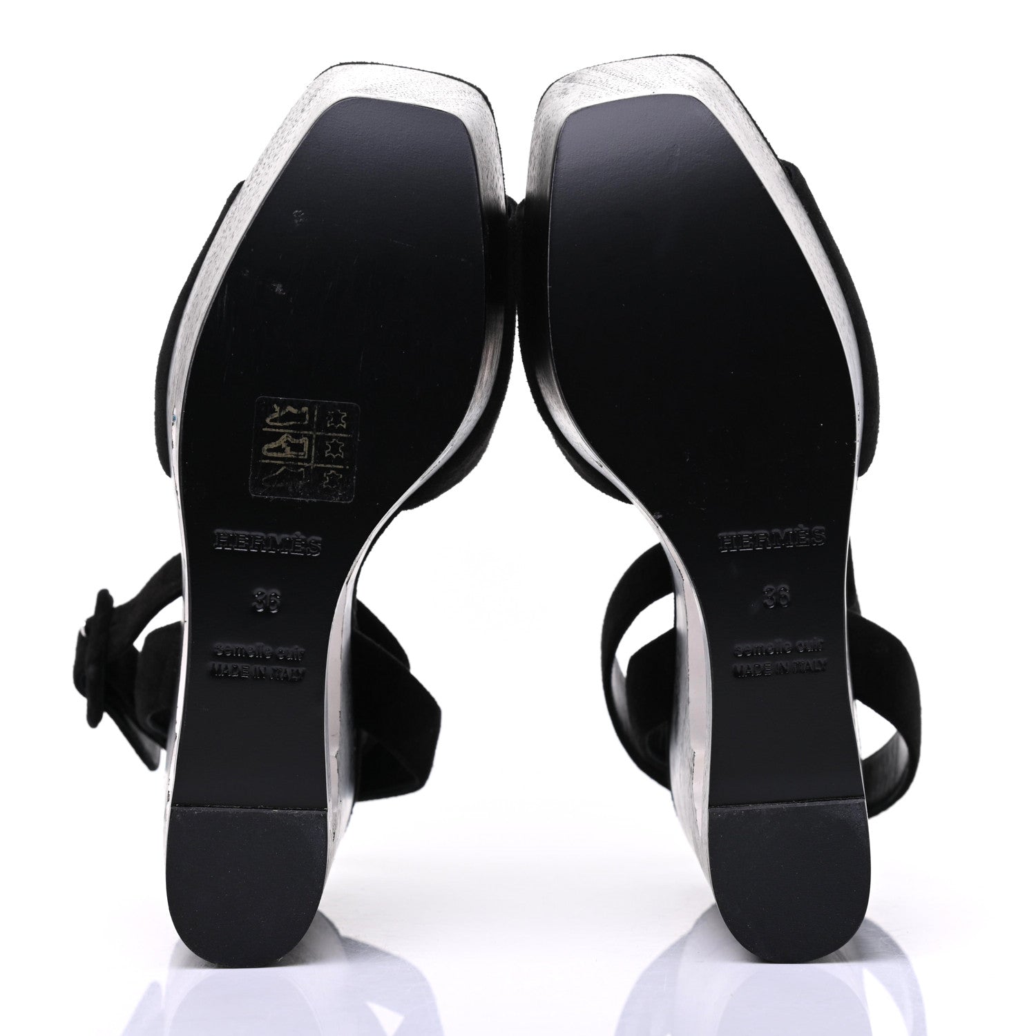 Hermes Suede Goatskin Tendresse Wedge Sandals 36 Black 5 of 9