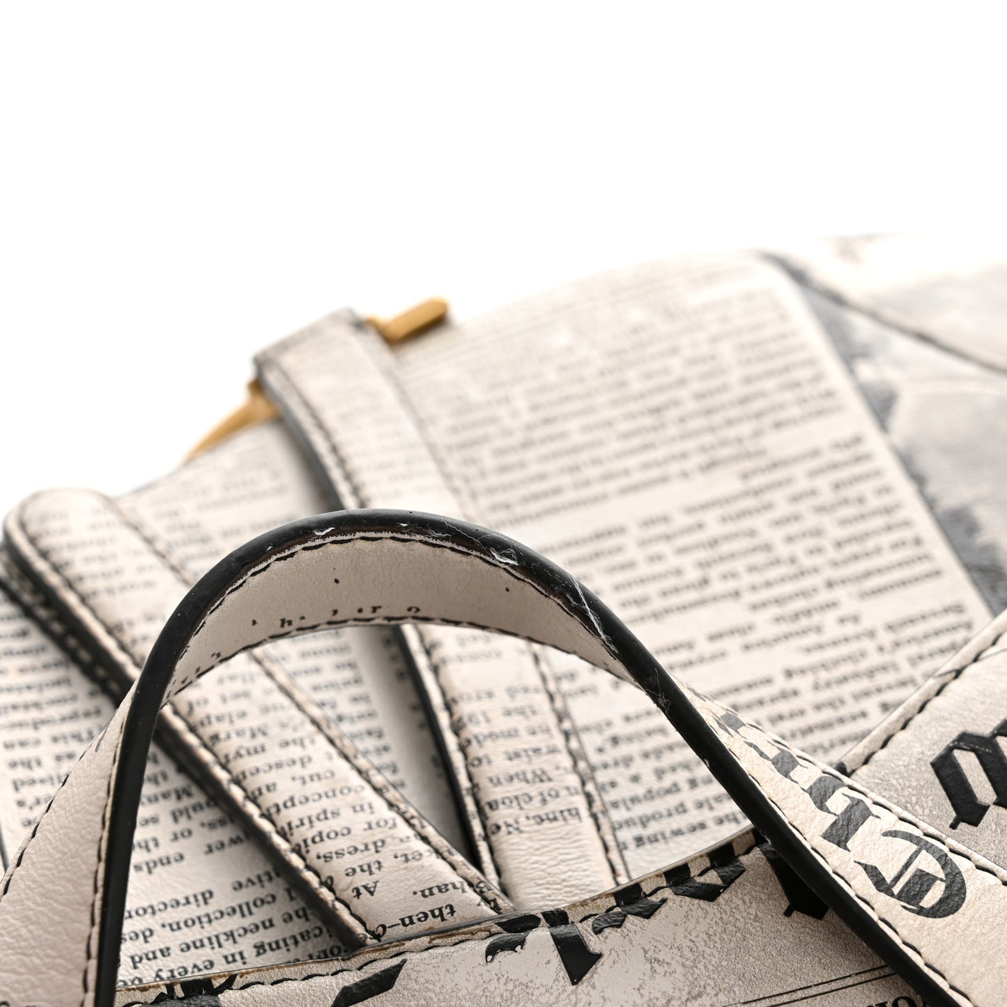 Calfskin Newspaper Printed Saddle Bag Black White