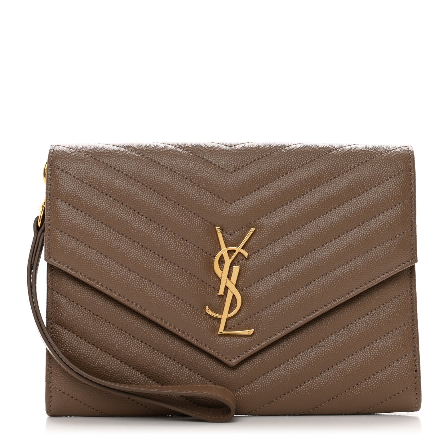 Grain De Poudre Matelasse Chevron Monogram Cassandre Flap Pouch Taupe