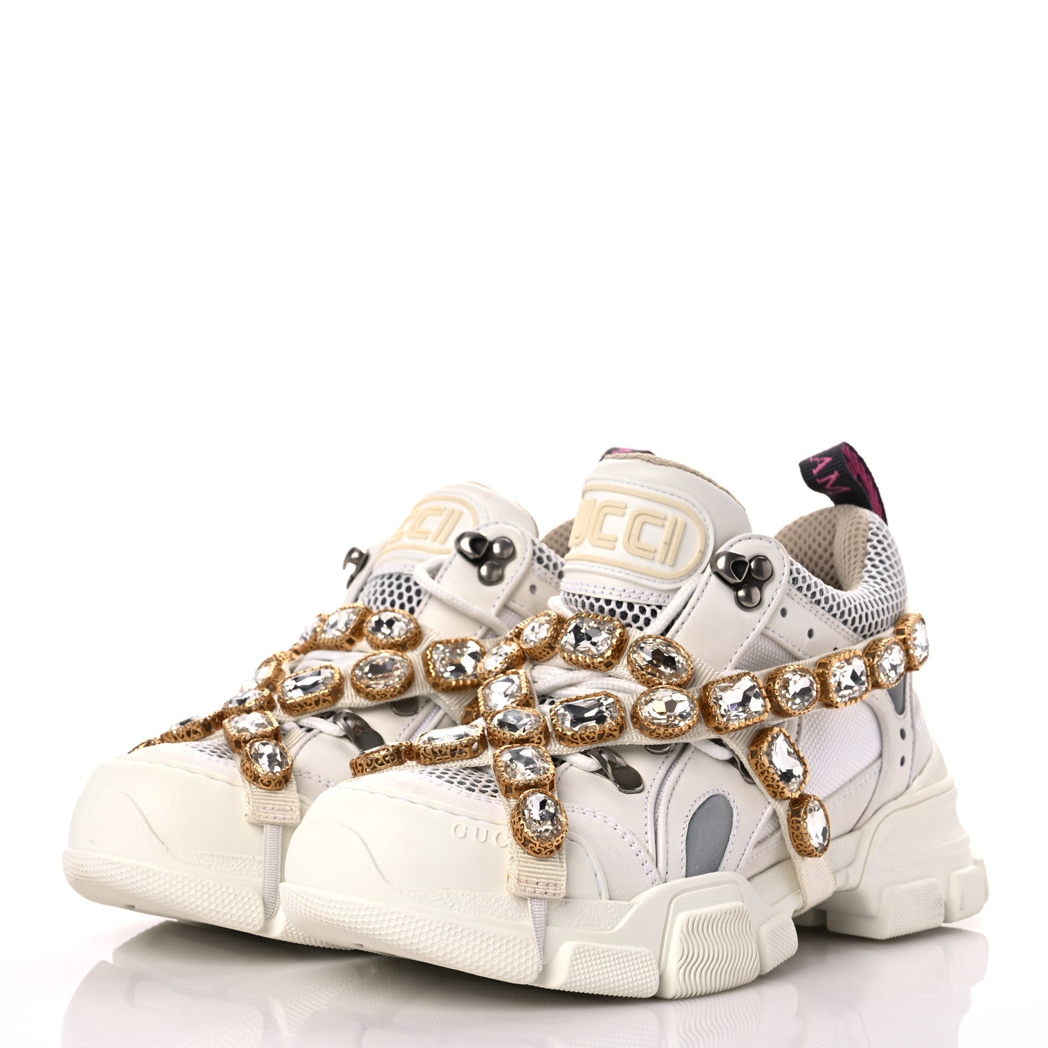 Gucci X SEGA Mesh Calfskin Suede Removable Crystals Womens Flashtrek Sneakers 36 Great White 3 of 15