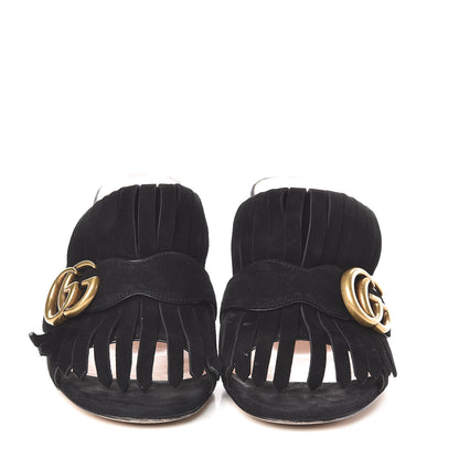 Gucci Kid Scamosciato GG Marmont Fringe 75mm Slide Sandals 36.5 Black 2 of 11