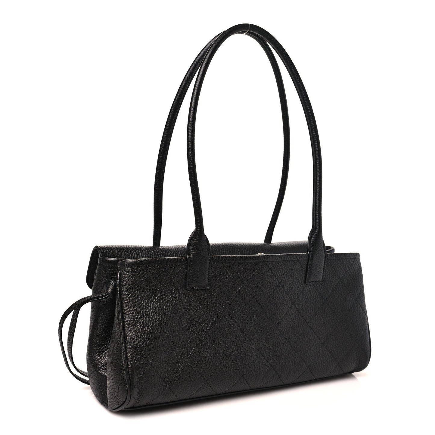 Grained Calfskin Stitched Urban Essentials Small Shopping Bag Black