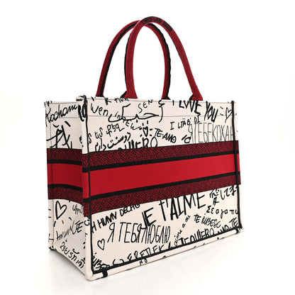 Christian Dior Canvas Embroidered Medium Dioramour Graffiti Book Tote Latte Multicolor 3 of 9