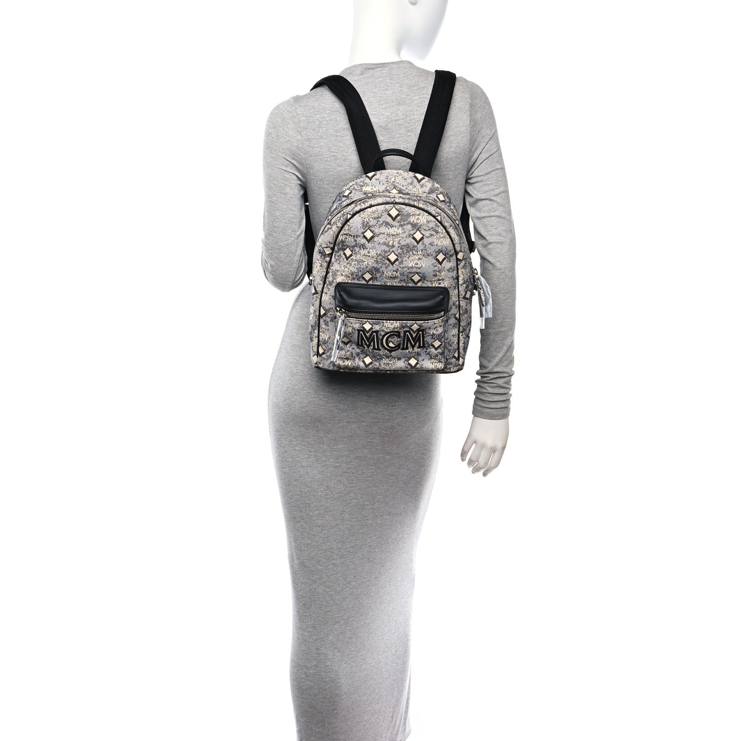 MCM Vintage Jacquard Monogram Backpack Grey 2 of 12