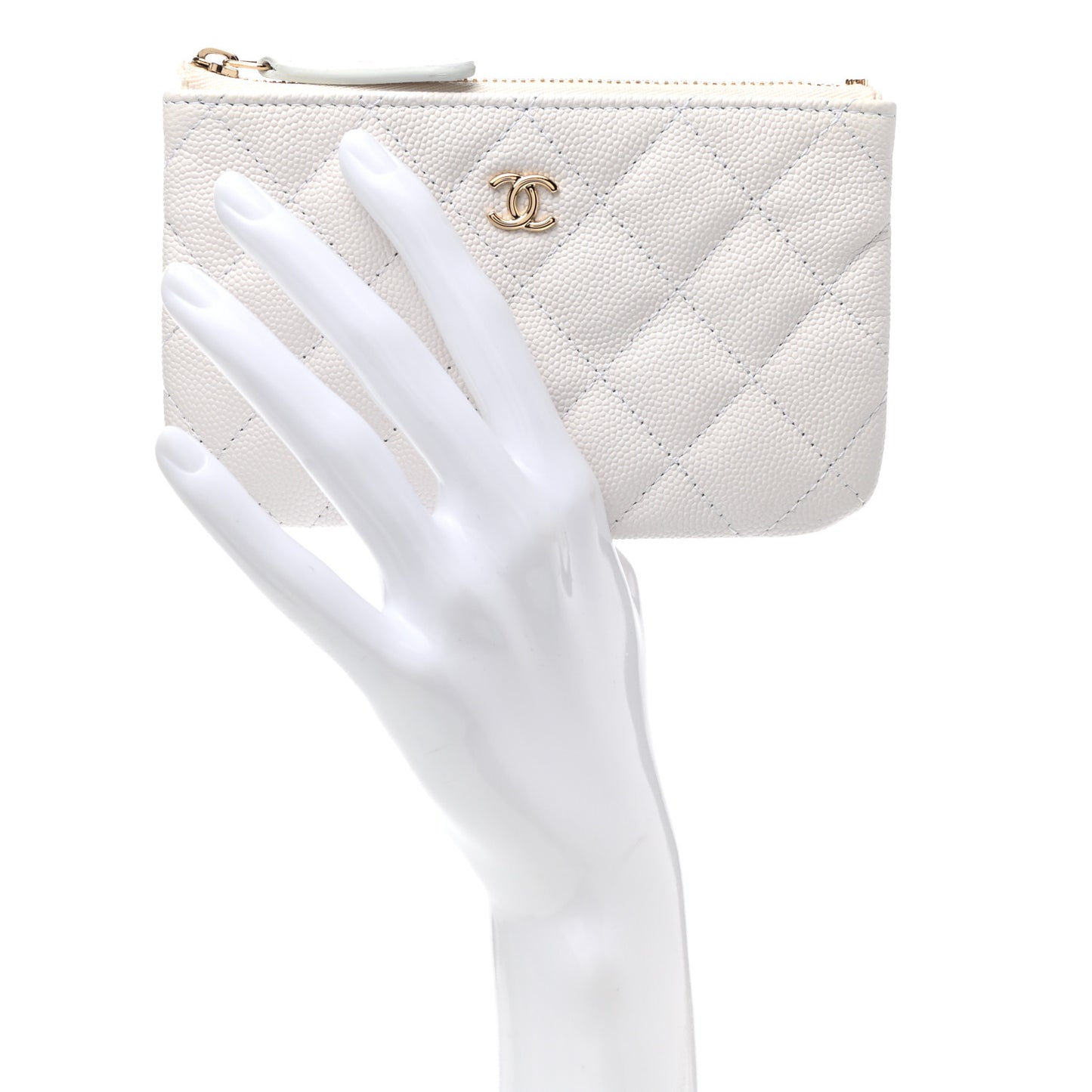 Caviar Quilted Small Cosmetic Case White
