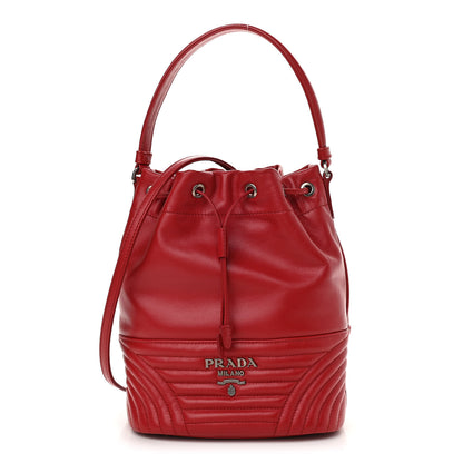 Prada Soft Calfskin Impunture Diagramme Bucket Bag Rosso 1 of 12