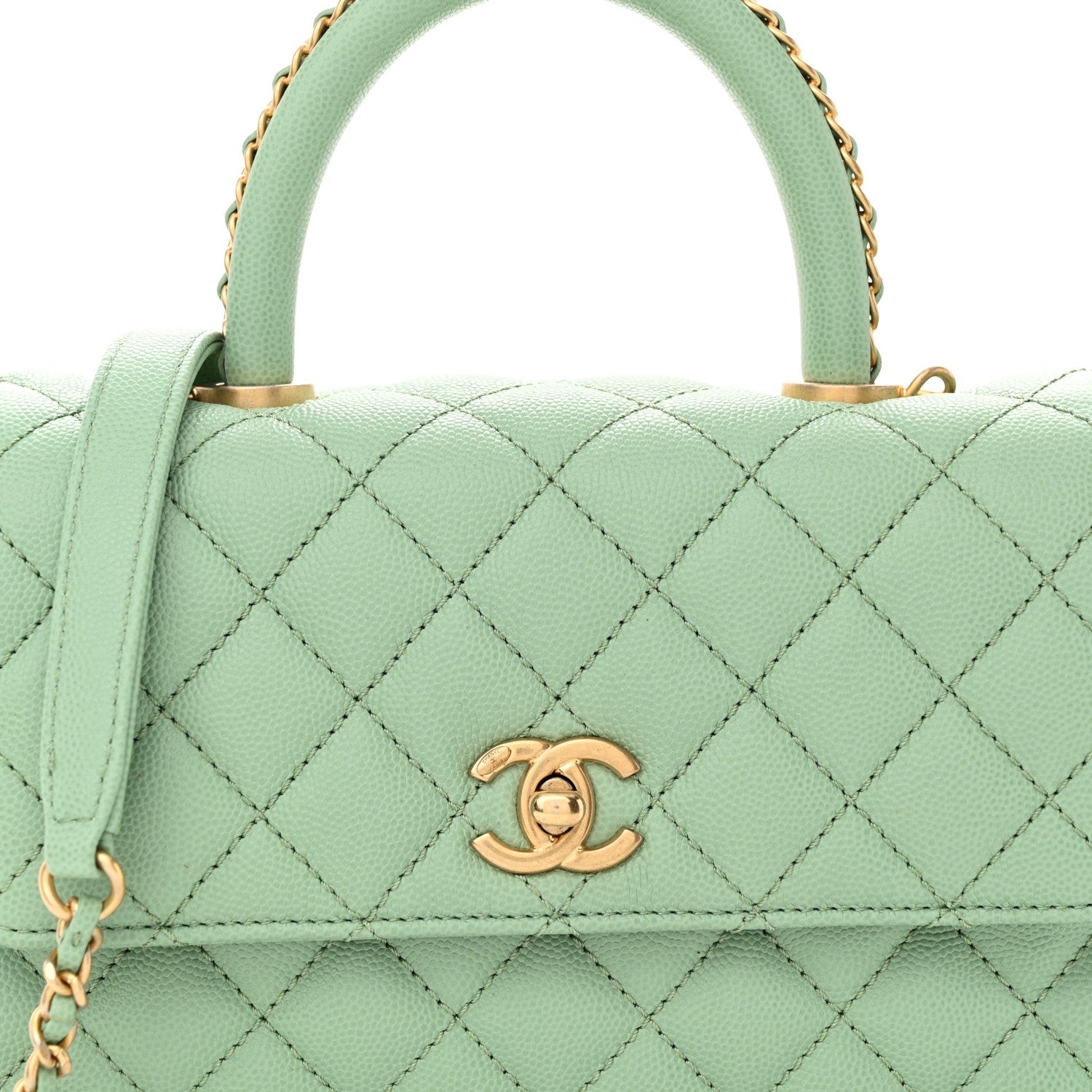 Chanel Caviar Quilted Mini Coco Chain Handle Flap Light Green 8 of 10