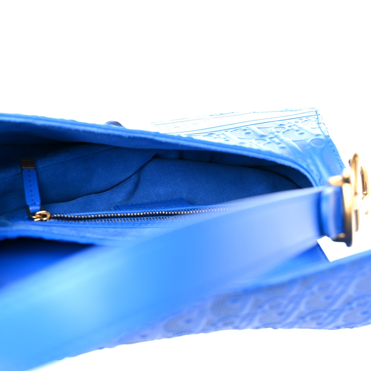 Christian Dior Perforated Calfskin Embossed Oblique Saddle Bag Blue White 5 of 10