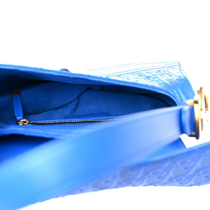 Christian Dior Perforated Calfskin Embossed Oblique Saddle Bag Blue White 5 of 10