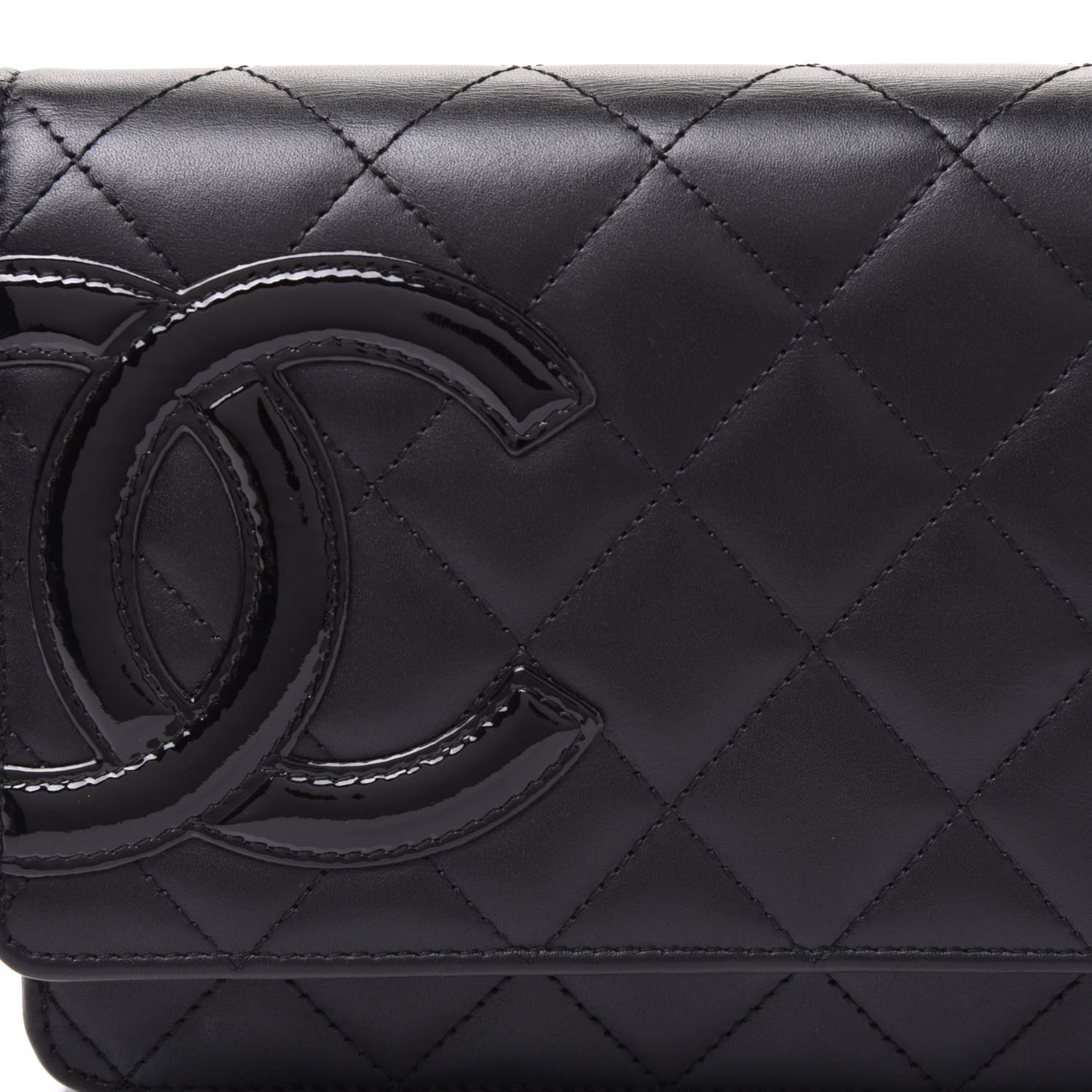 Calfskin Quilted Cambon Wallet On Chain WOC Black