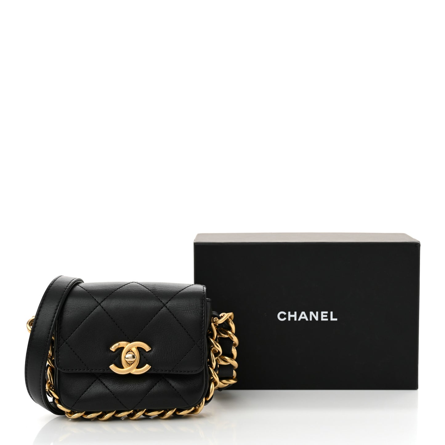 Calfskin Quilted Mini Framing Chain Bag Black