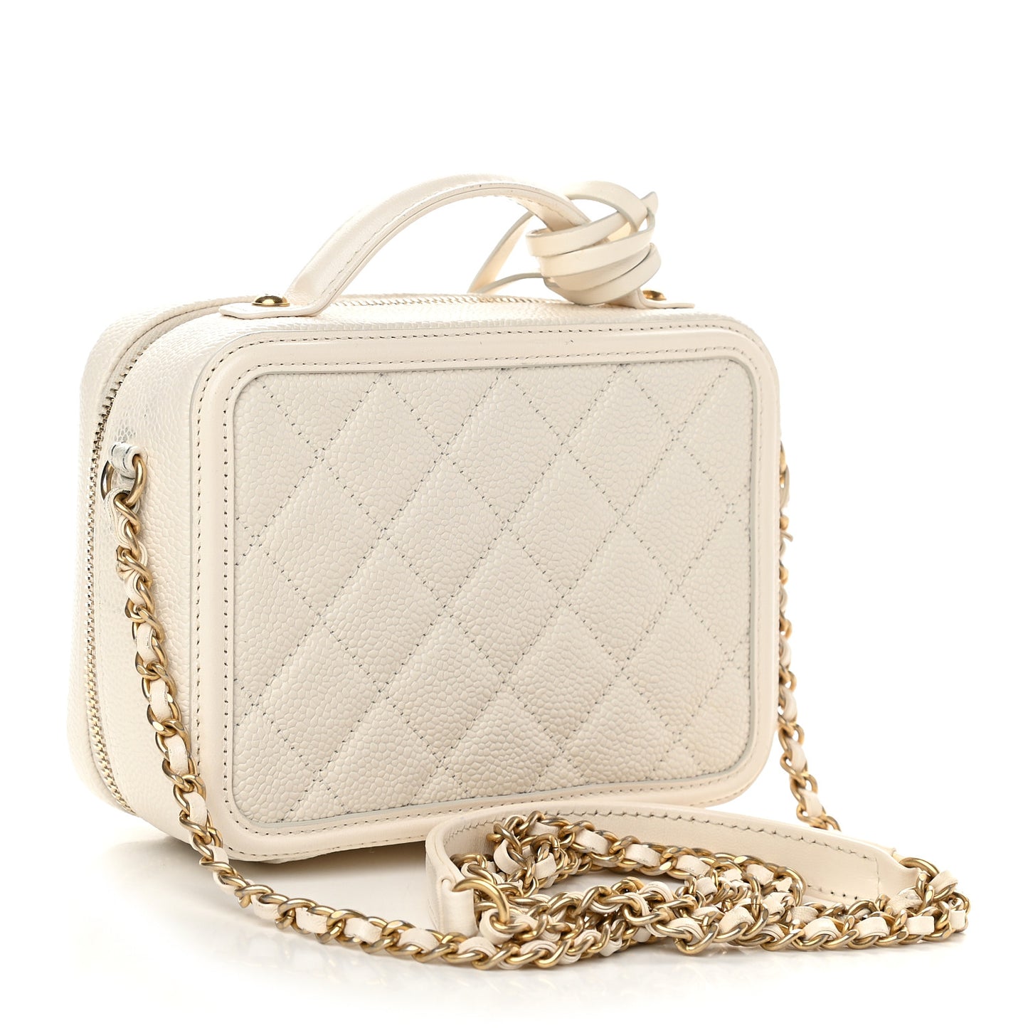Caviar Quilted Small CC Filigree Vanity Case White