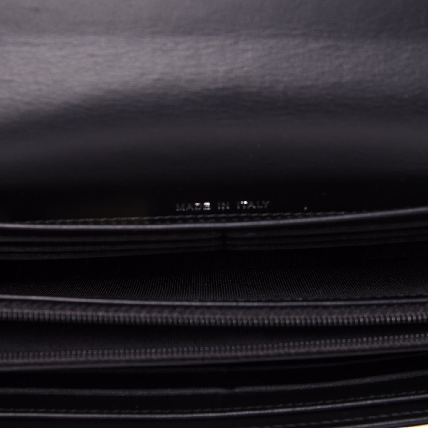 Patent Calfskin Striped Long Flap Wallet Black