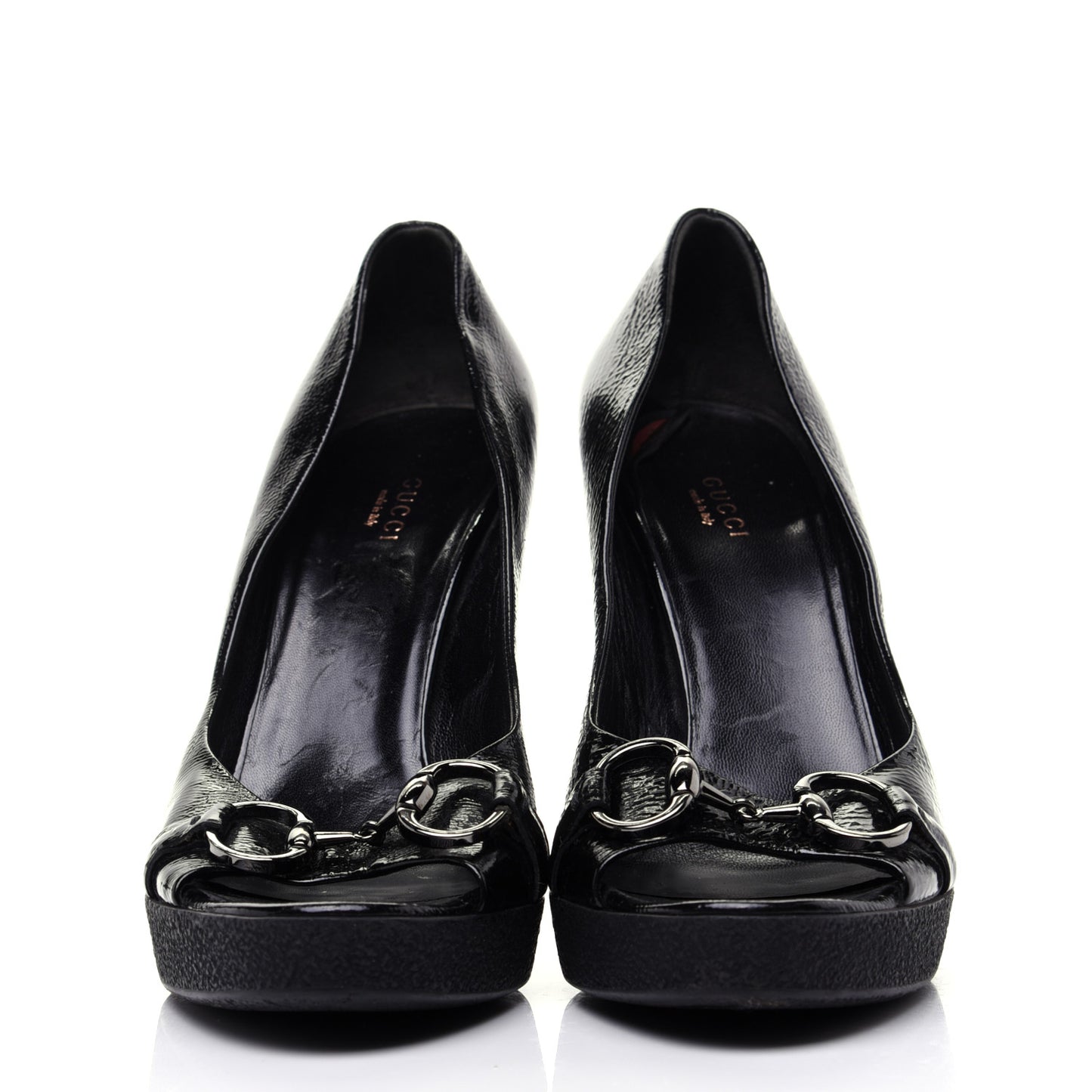 Patent Horsebit Platform Peep Toe Pumps 9.5 Black