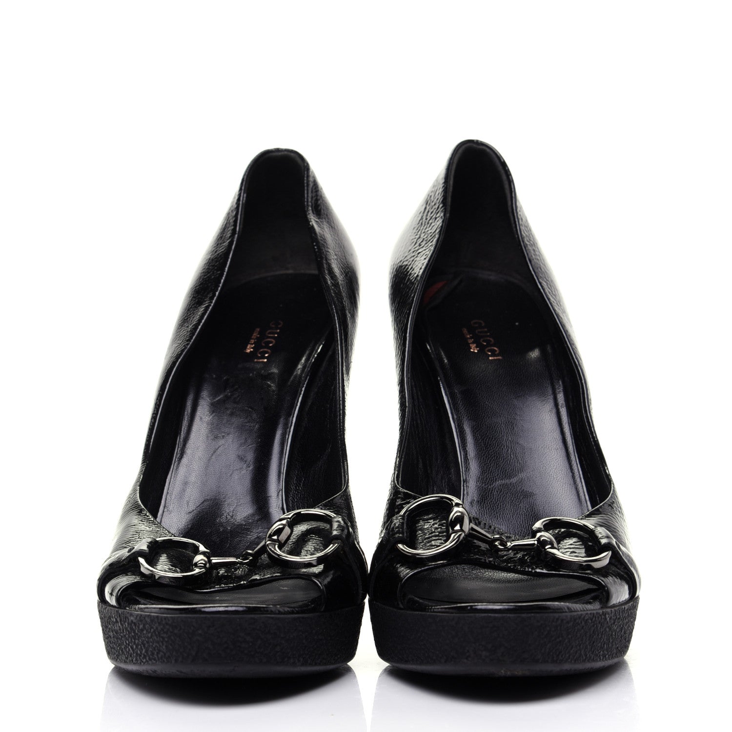 Gucci Patent Horsebit Platform Peep Toe Pumps 9.5 Black 2 of 15