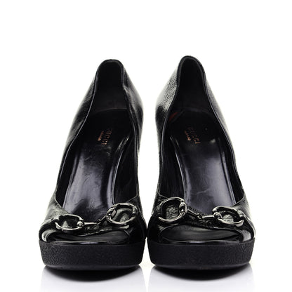 Gucci Patent Horsebit Platform Peep Toe Pumps 9.5 Black 2 of 15