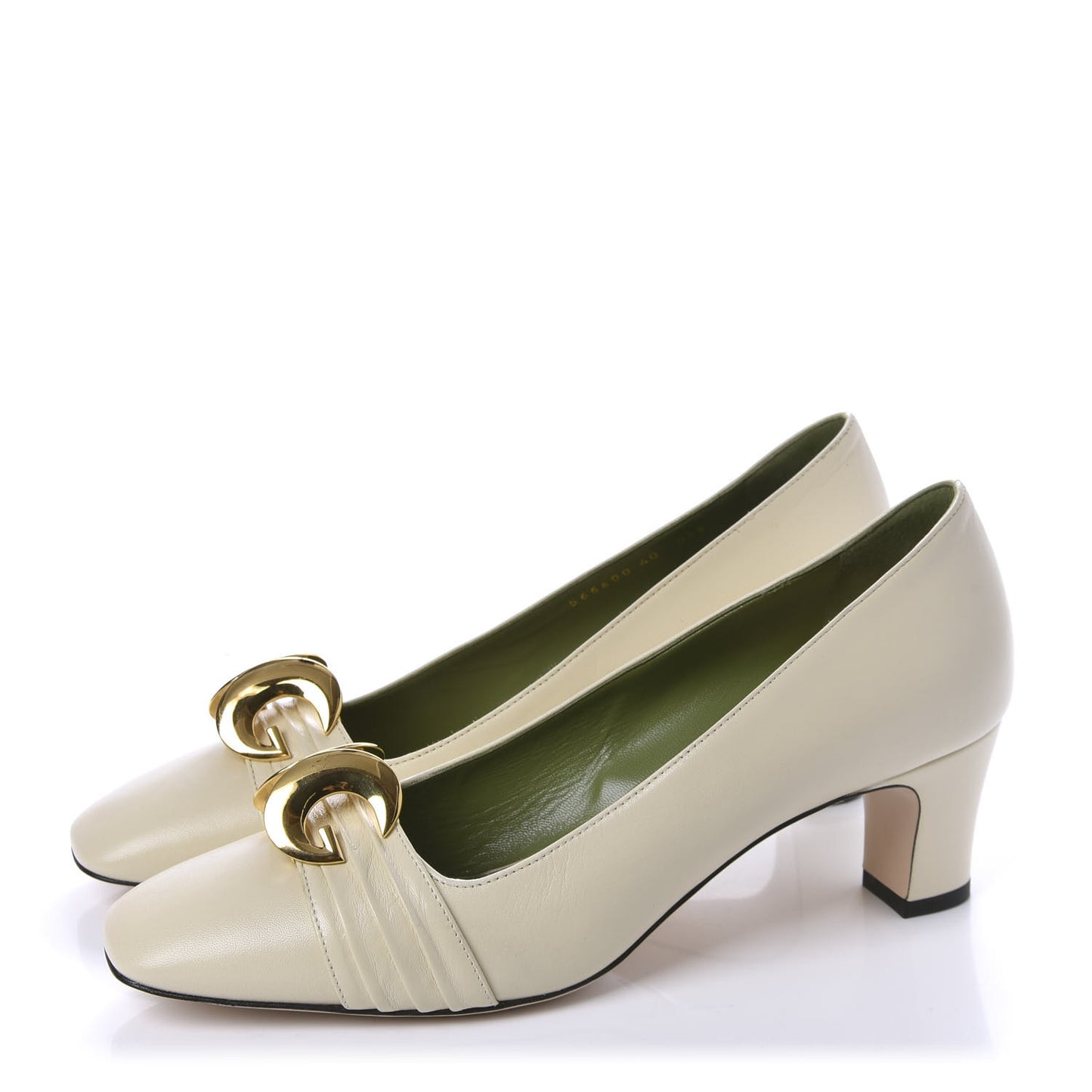 Malaga Kid Half Moon GG Square Toe Pumps 40 Vintage White