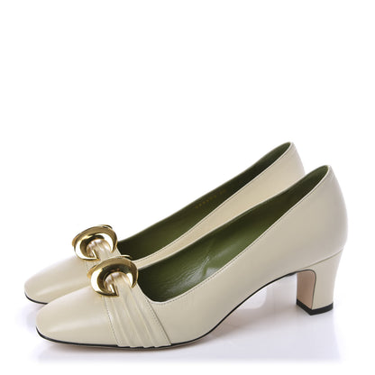 Gucci Malaga Kid Half Moon GG Square Toe Pumps 40 Vintage White 3 of 10
