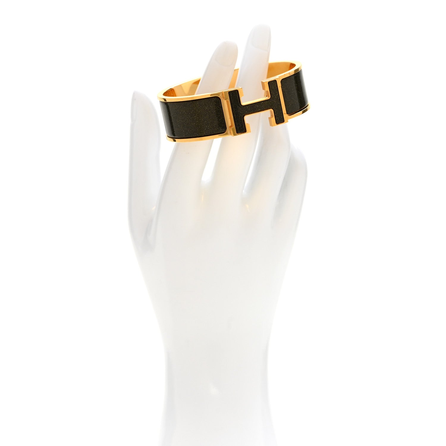 Hermes Enamel Glitter Wide Clic Clac H Bracelet GM Black Dore 2 of 5