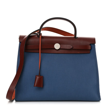 Hermes Vache Hunter Toile Militaire Herbag Zip 31 PM Bleu Agate Rouge H 1 of 13