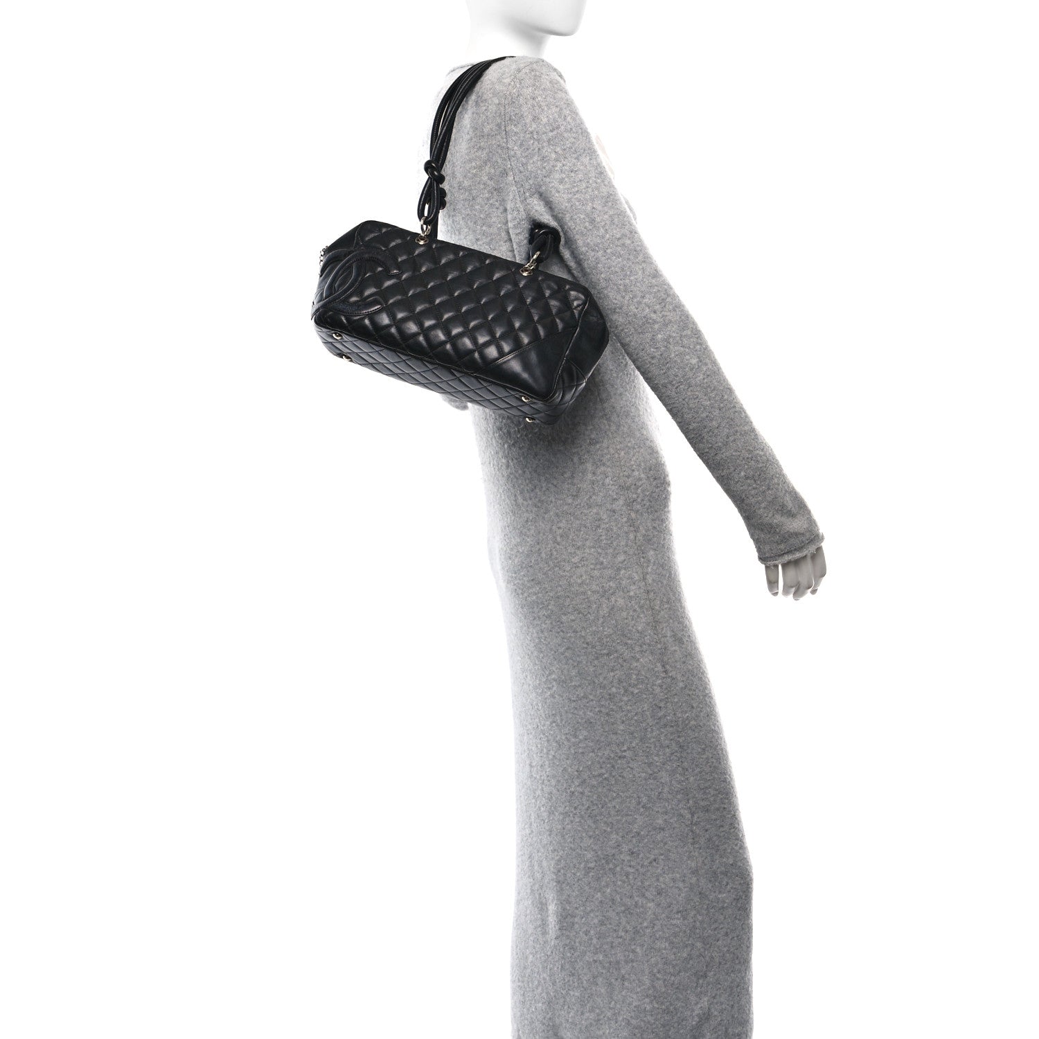 Chanel Calfskin Quilted Large Cambon Bowler Black 2 of 12