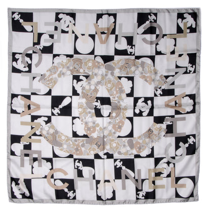 Chanel Silk CC Checkered Square Scarf Black White 2 of 4