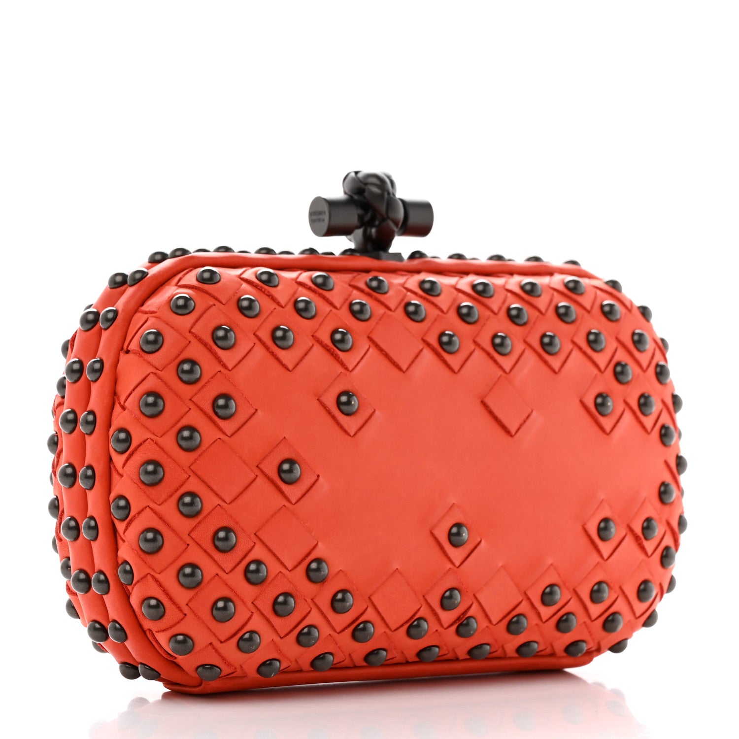 Bottega Veneta Waxy Nappa Intrecciato Knot Studded Clutch Orange 3 of 6