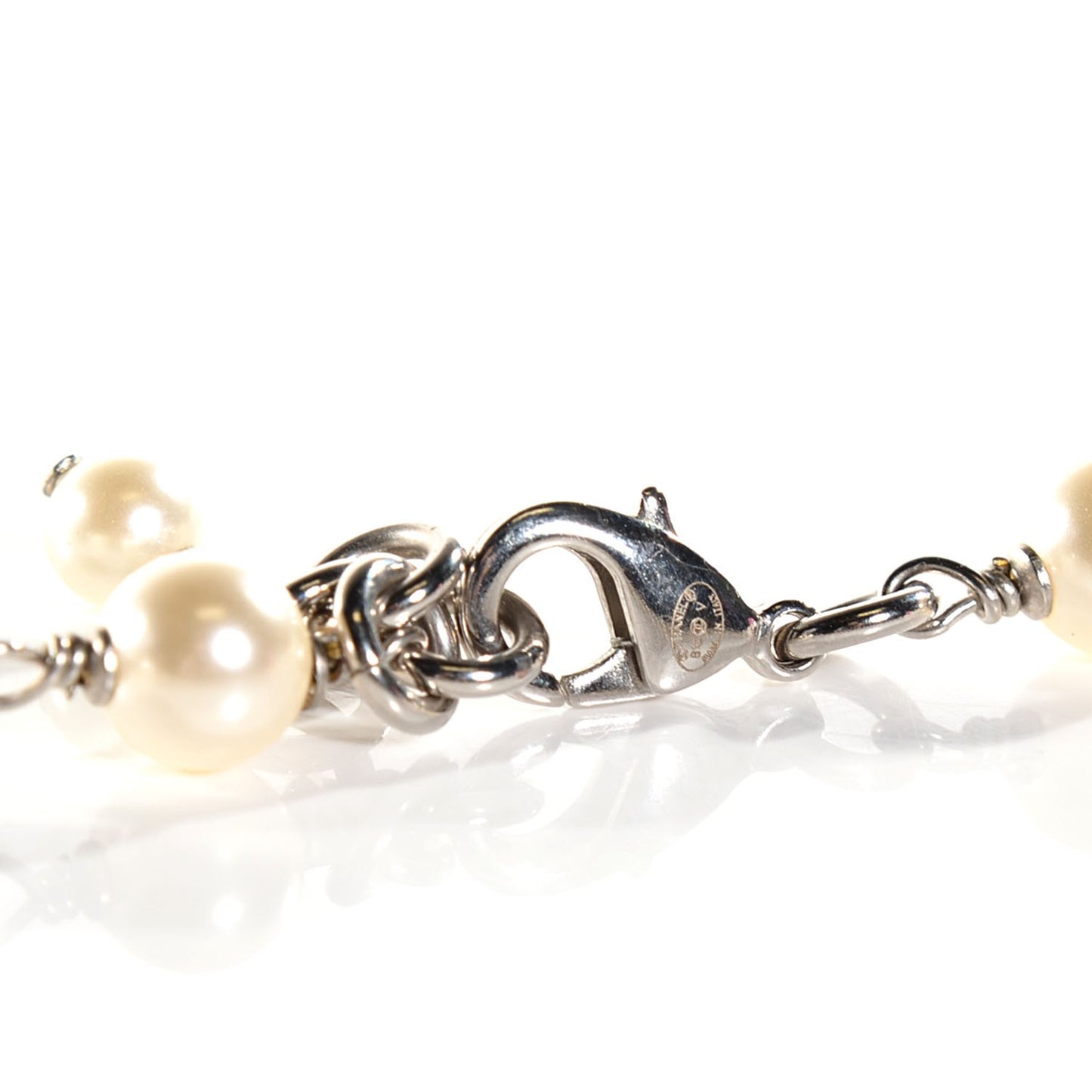 Crystal Pearl CC Long Necklace Silver