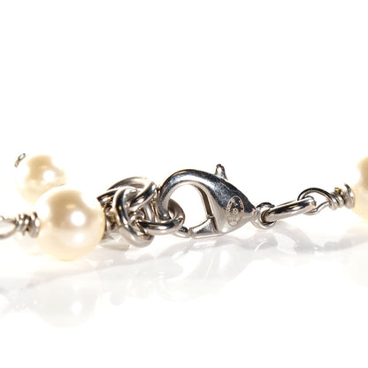 Chanel Crystal Pearl CC Long Necklace Silver 3 of 4
