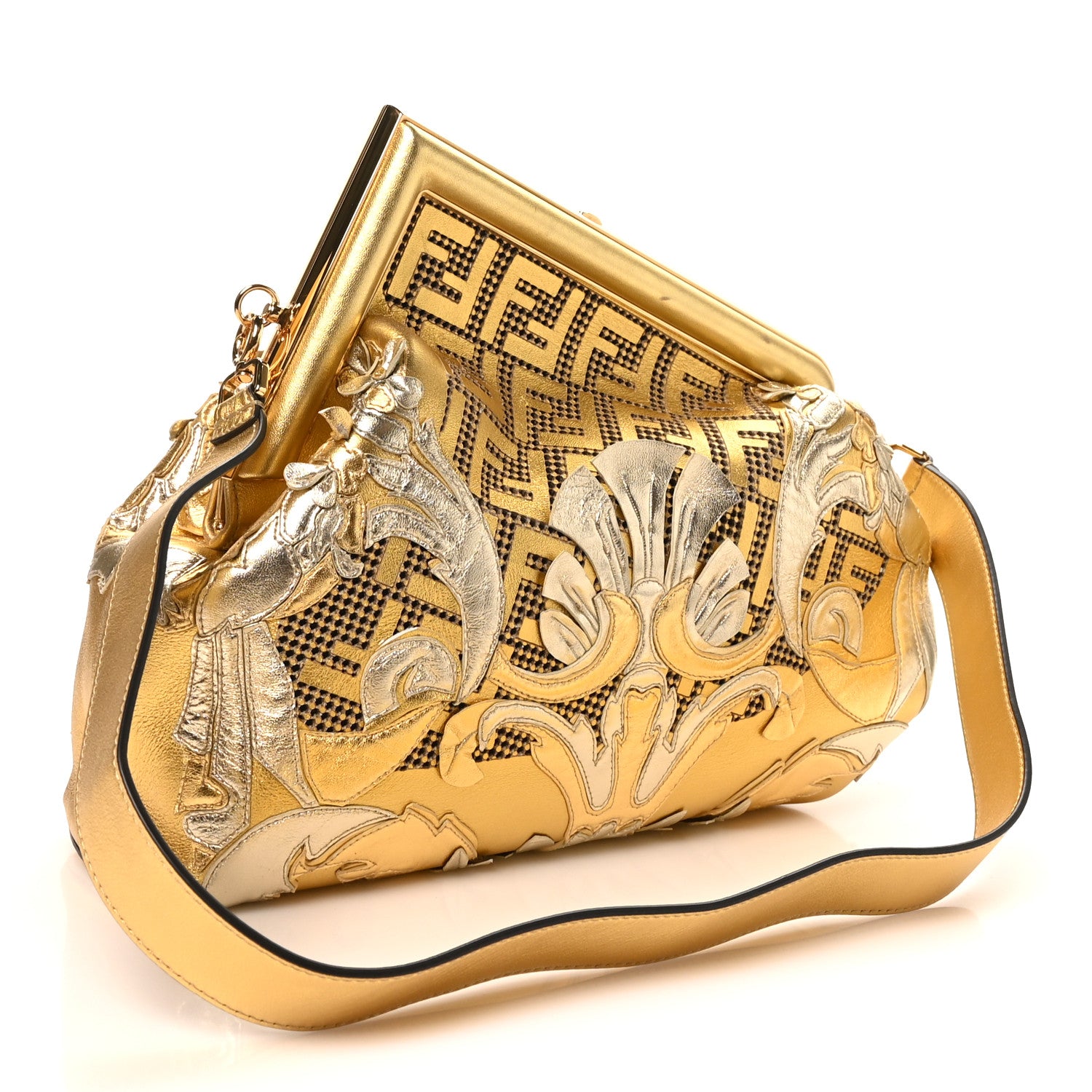 Fendi X VERSACE Vitello Laminato Catalan Mirror Fendace FF Medium Fendi First Oro 3 of 10
