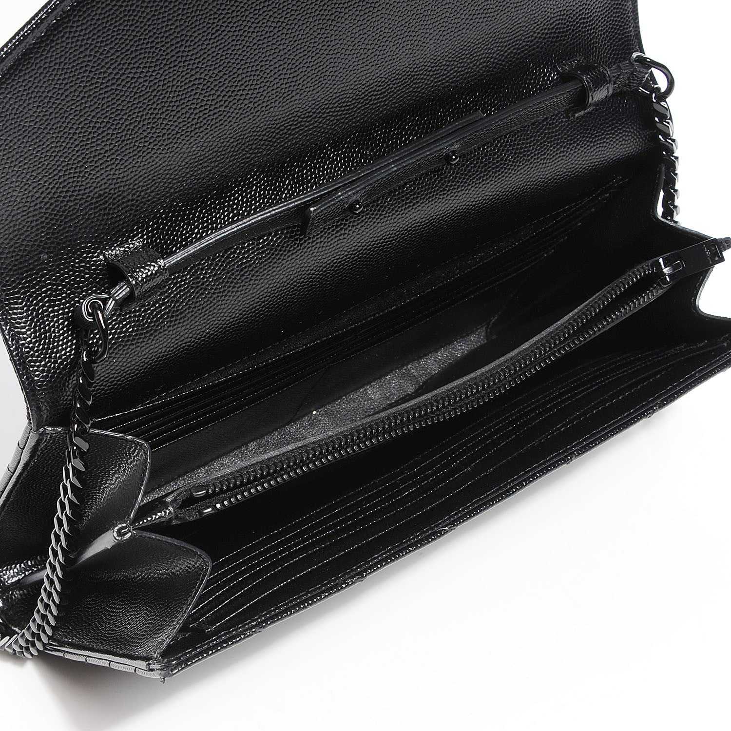Saint Laurent Grain De Poudre Matelasse Chevron Medium Monogram Chain Wallet Black 5 of 7