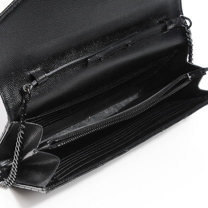 Saint Laurent Grain De Poudre Matelasse Chevron Medium Monogram Chain Wallet Black 5 of 7