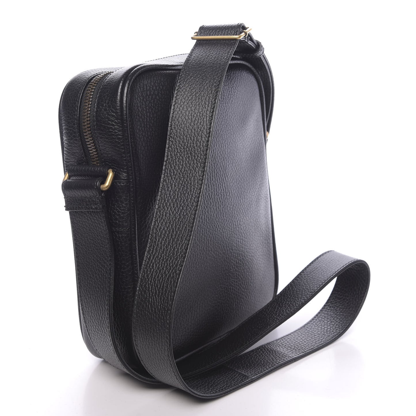 Grained Calfskin Logo Messenger Bag Black