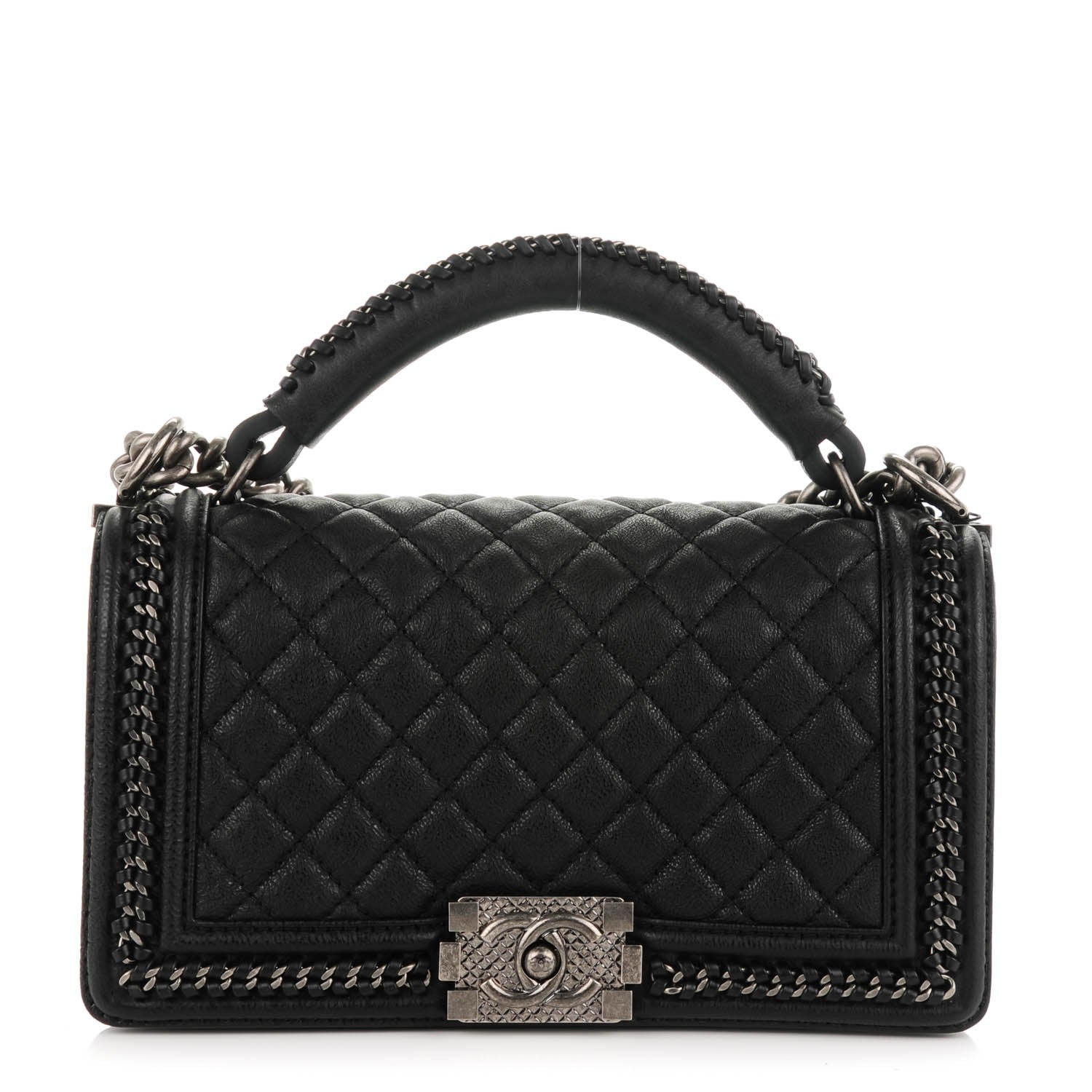 Chanel Goatskin Quilted Medium Boy Handle Flap Black 1 of 8