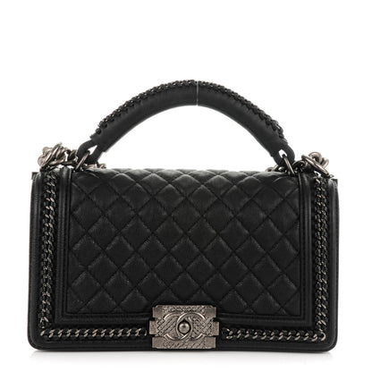 Chanel Goatskin Quilted Medium Boy Handle Flap Black 1 of 8