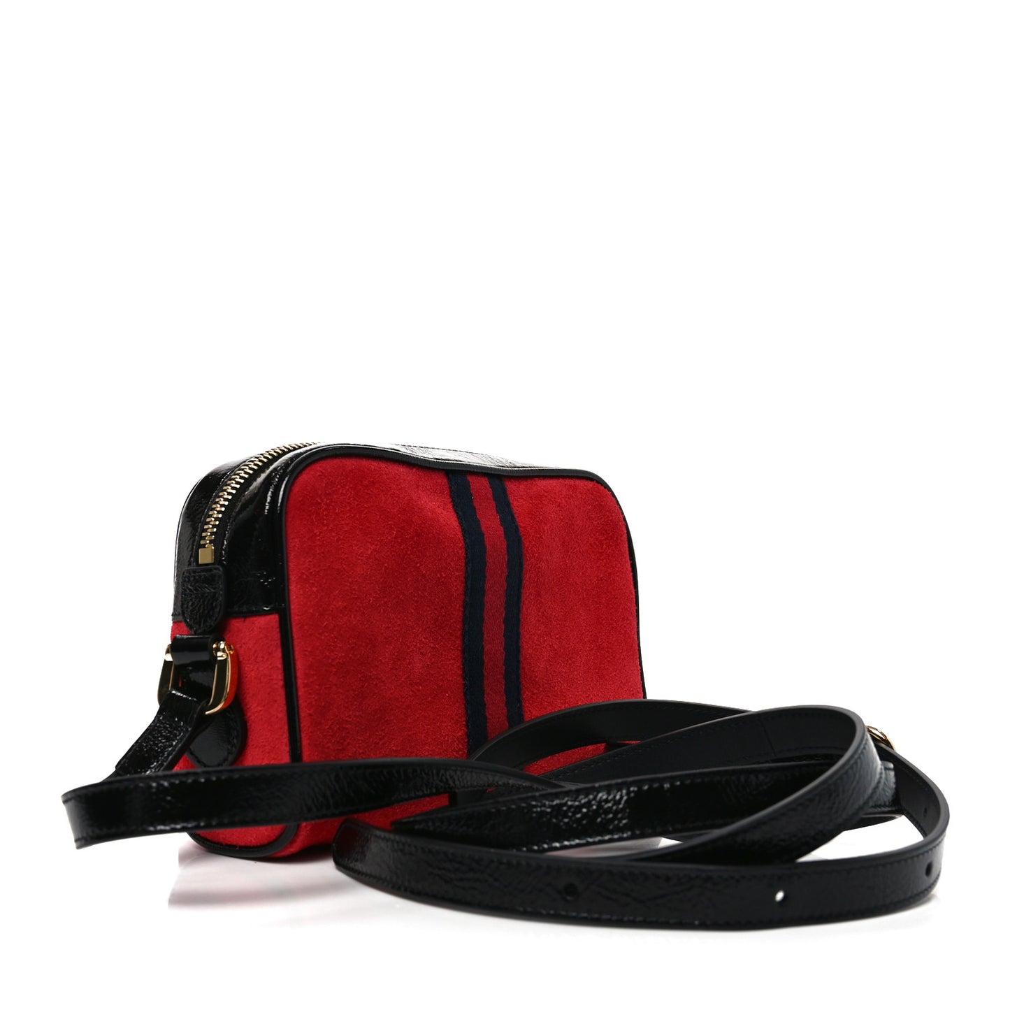Suede Patent Web Mini Ophidia Shoulder Bag Hibiscus Red Black