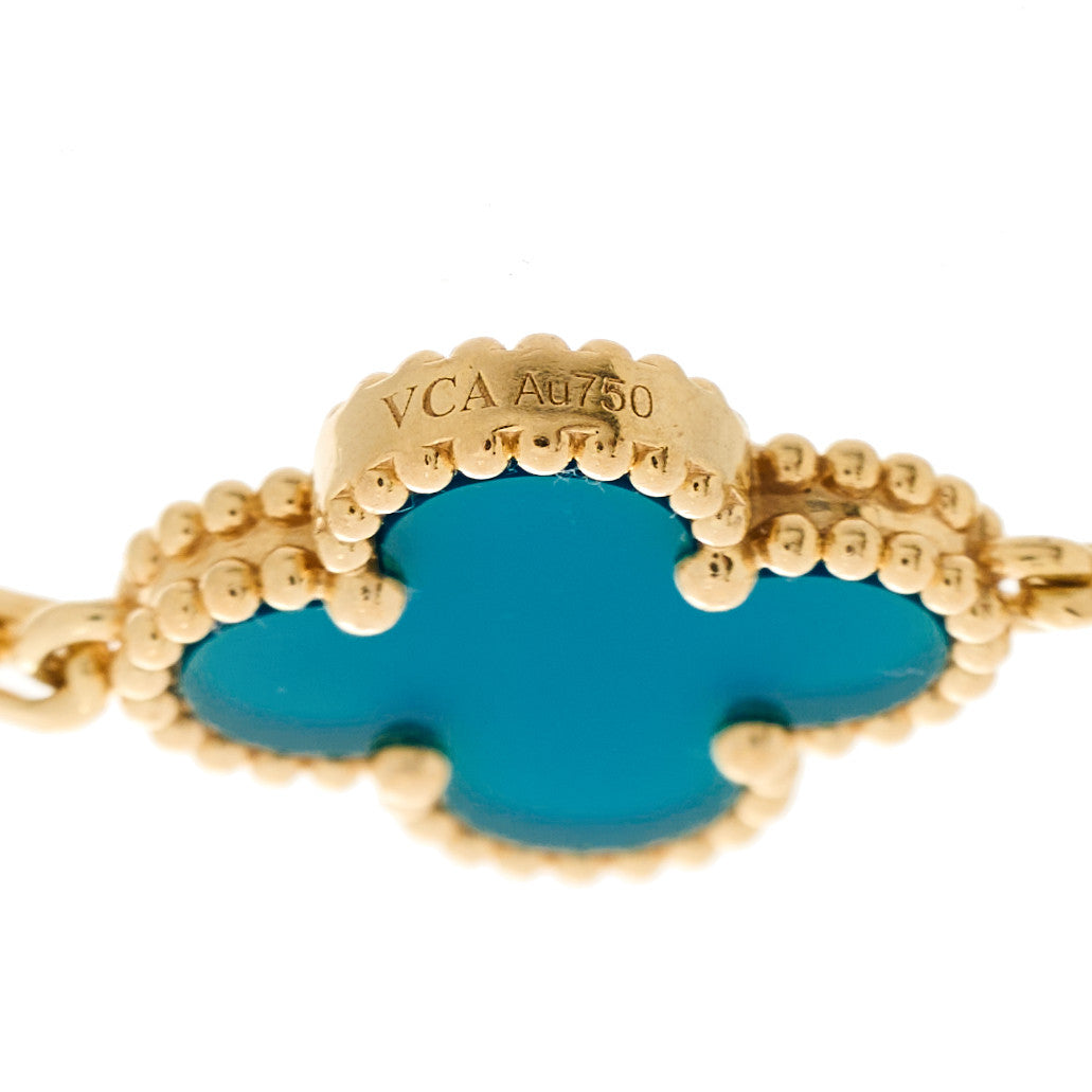 18K Yellow Gold Blue Agate 5 Motifs Vintage Alhambra Bracelet