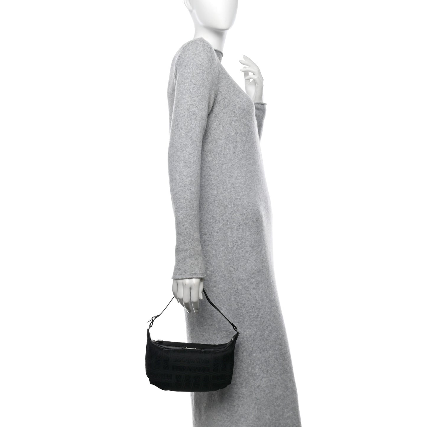 Canvas Calfskin Logo Shoulder Bag Black