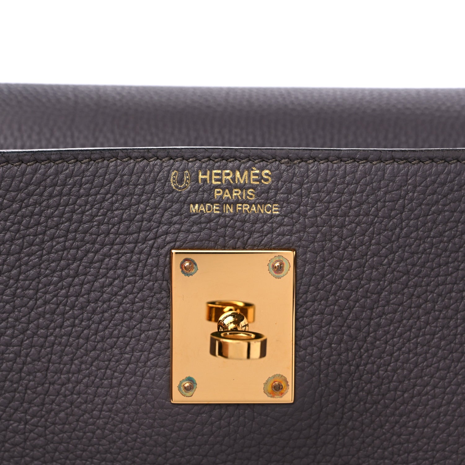 Hermes Togo Horseshoe Kelly Retourne 35 Etain Bleu Electrique 5 of 10