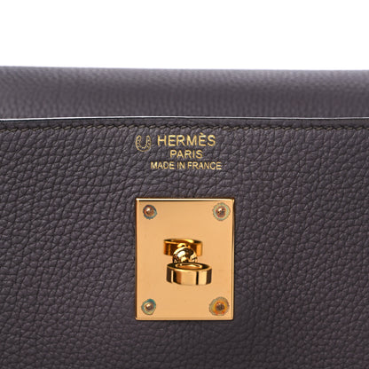 Hermes Togo Horseshoe Kelly Retourne 35 Etain Bleu Electrique 5 of 10