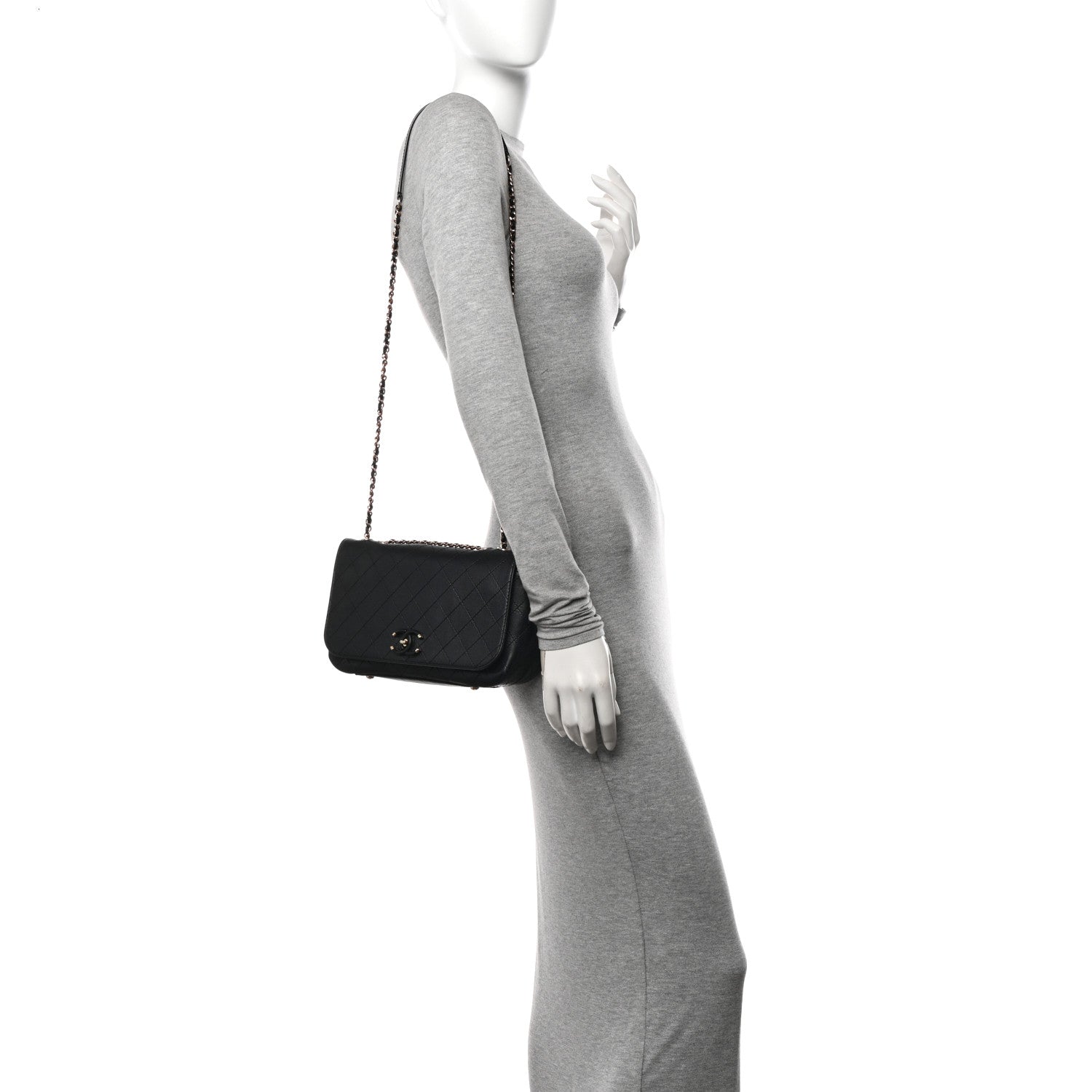 Chanel Calfskin Stitched Medium Covered CC Flap Bag Black 2 of 12